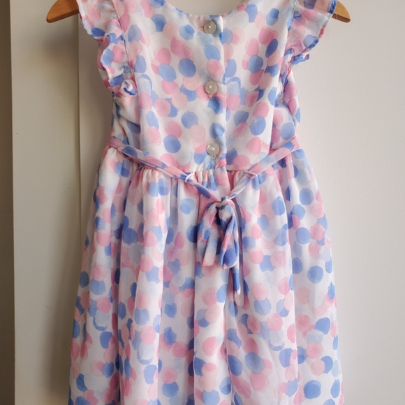 Girls Pink and Blue Polka Dot Dress & Denim Jacket - Picture 5 of 6